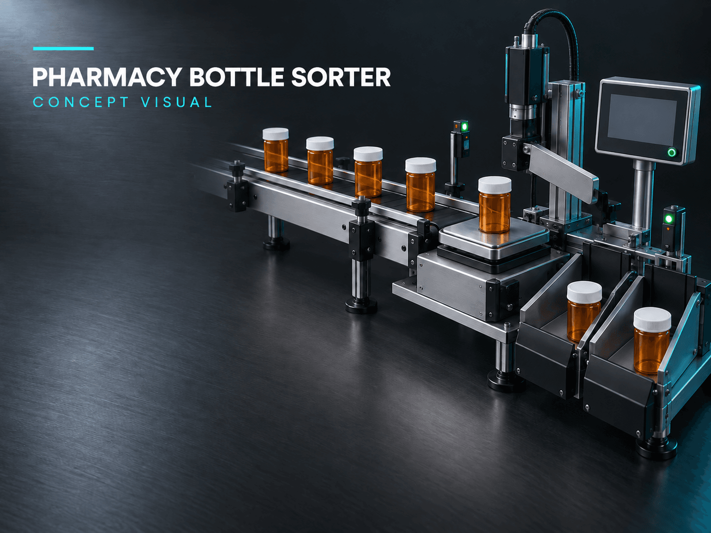 Pharmacy bottle sorter: hardware overview concept illustration
