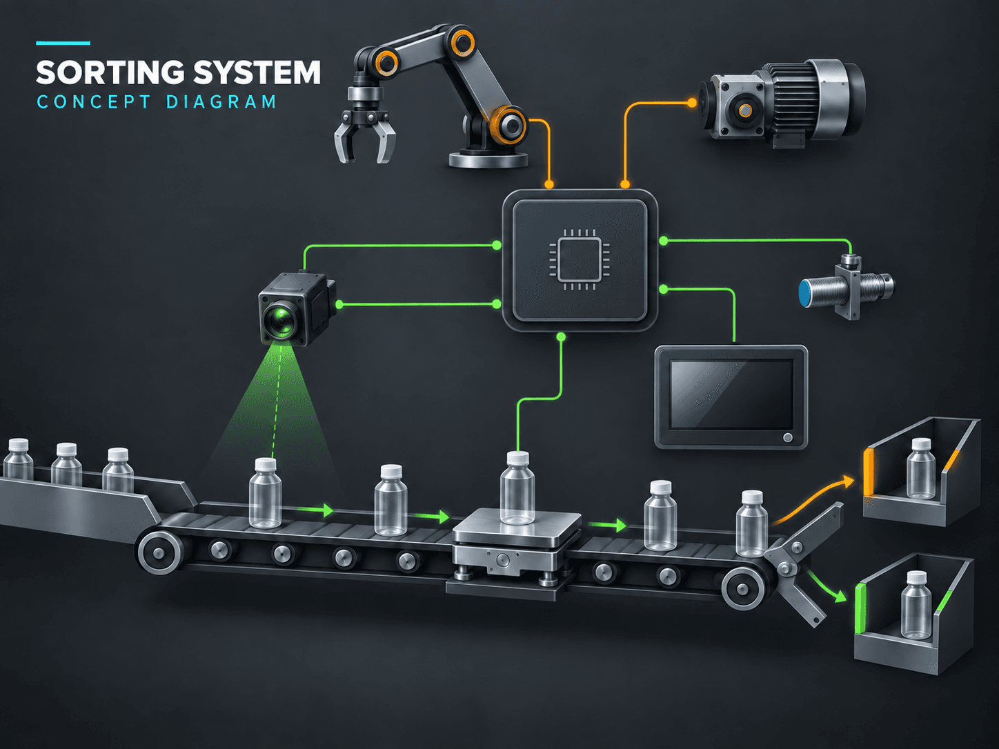 Pharmacy bottle sorter: system architecture concept illustration
