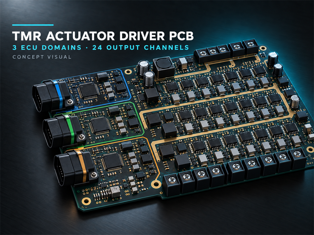 TMR actuator driver PCB: 3-ECU voting and 24 output channels concept presentation
